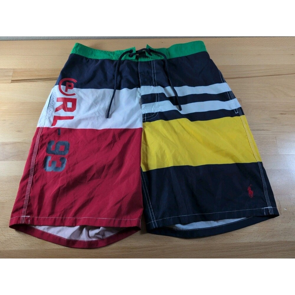 Polo Ralph Lauren RL-93 Color Block Striped Lined Swim Trunks Men's Size Large